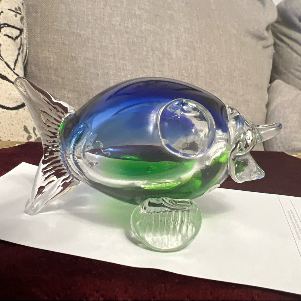 blue hand-blown glass fish figurine is perfect addition to any desk/collection